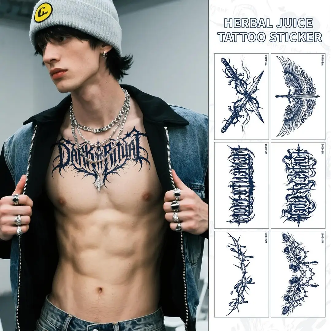 A Long Lasting Cyan Thorn Fake Tattoo Stickers 4/6/9Pcs, Non-Reflective Waterproof Temporary Decals for Belly Chest Back Waist