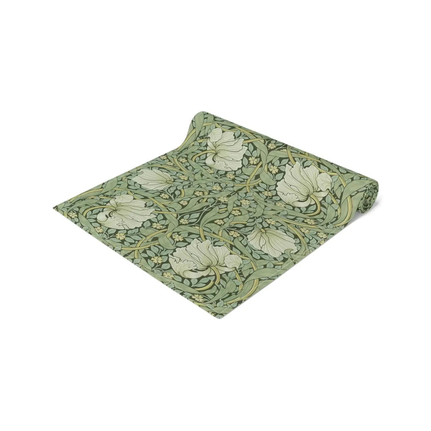 William Morris Pimpernel Green Botanical Cotton Table Runner, Victorian Table Linen