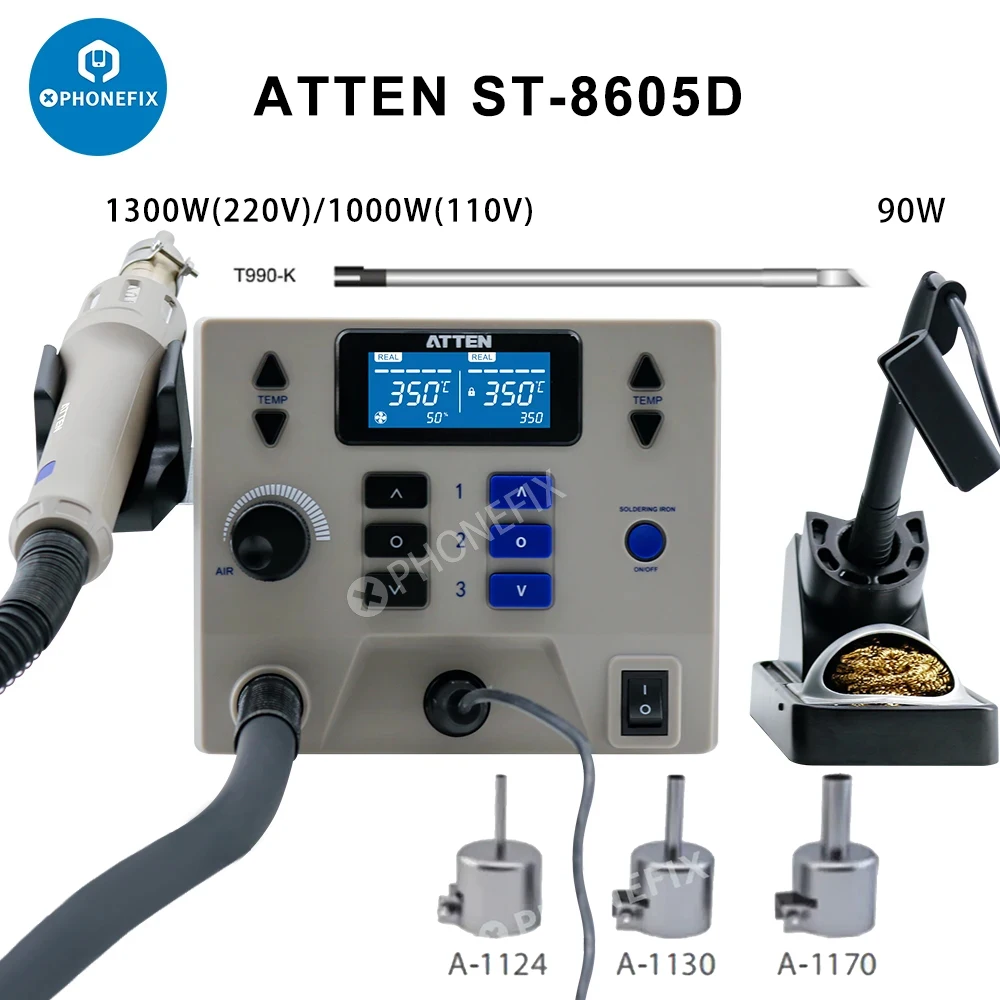 ATTEN ST-8902D 8602D 1300W 2 in 1 Hot Air Desoldering T12 Solder Iron Station for Phone PCB Chip Rapid Heating BGA Rework Repair