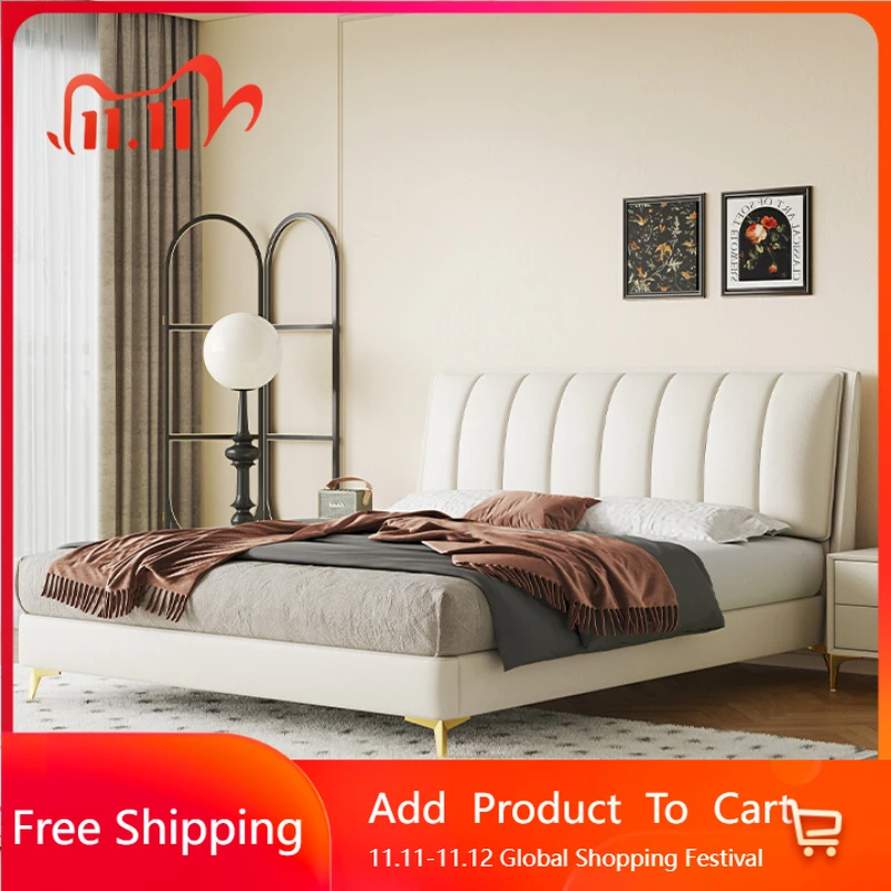 

Italian Minimalist Bed Modern Bedroom Comfortable Designer Bed Cream Style Light Luxury Sleeping Muebles Lounge Suite Furniture