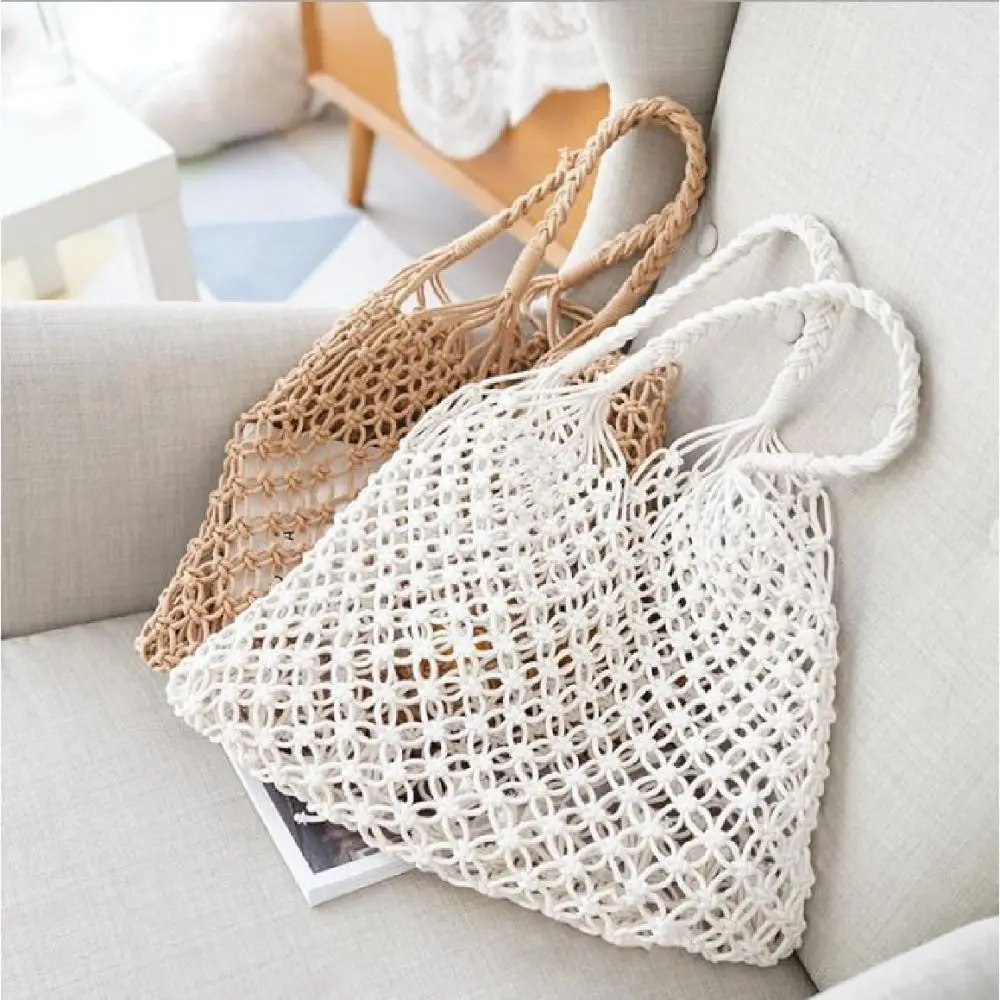 Hand-Woven Straw Bag Women Handmade Hollow Handbag Female Rattan Shoulder Bag Big Capacity Summer Casual Travel Beach Tote Purse