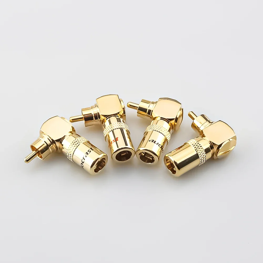 4 buah 24K emas 90 derajat sudut kanan Speaker RCA colokan Audio konektor Jack untuk musik HiFi Audio