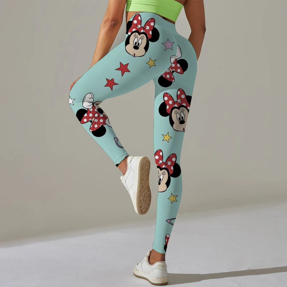 

Women Sports Leggings Elastic Peach Buttocks Fitness Pants With Raised Hips And High Waist Mickey Mouse print Yoga Pants Tight ﻿