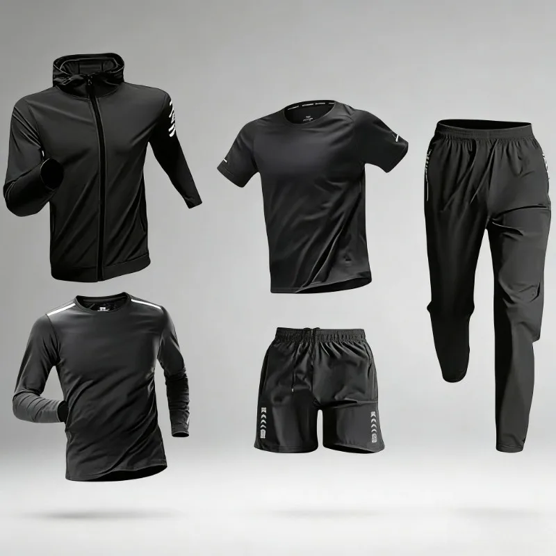 

Мужской спортивный костюм из пяти предметов: быстросохнущий, для отдыха, утренних пробежек, фитнеса, бега, пеших прогулок, кемпинга, путешествий, велоспорта