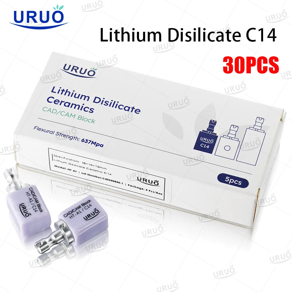 30pcs Dental Lithium Disilicate C14 Glass Ceramic Cubes Blocks disilicato di litio for CAD/CAM Dental Lab Materials LT/MT/HT