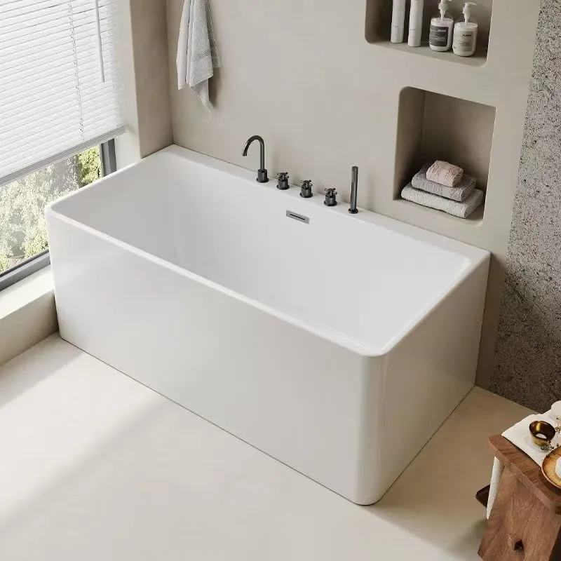 For Acrylic Bathtub Seamless Integrated Rectangular Deep Soaking Tub Thermal Insulation Independent Freestanding for Home