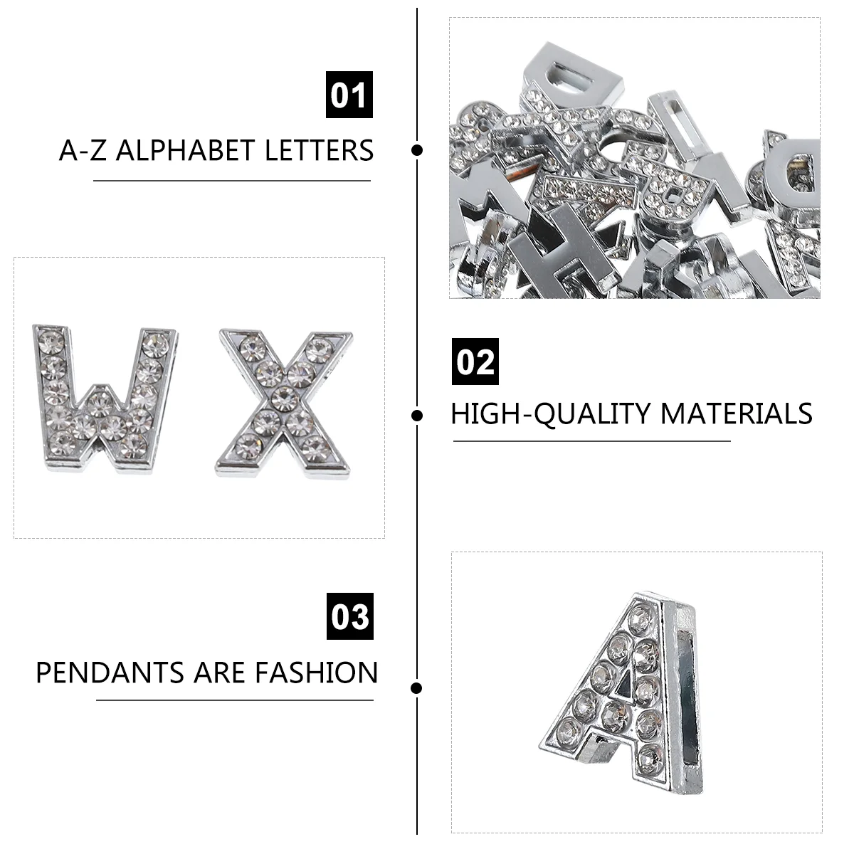 52 Pcs Rhinestone Letter Ring Jewelry Accessories Alphabet Charms Pendant Wristband Metal DIY