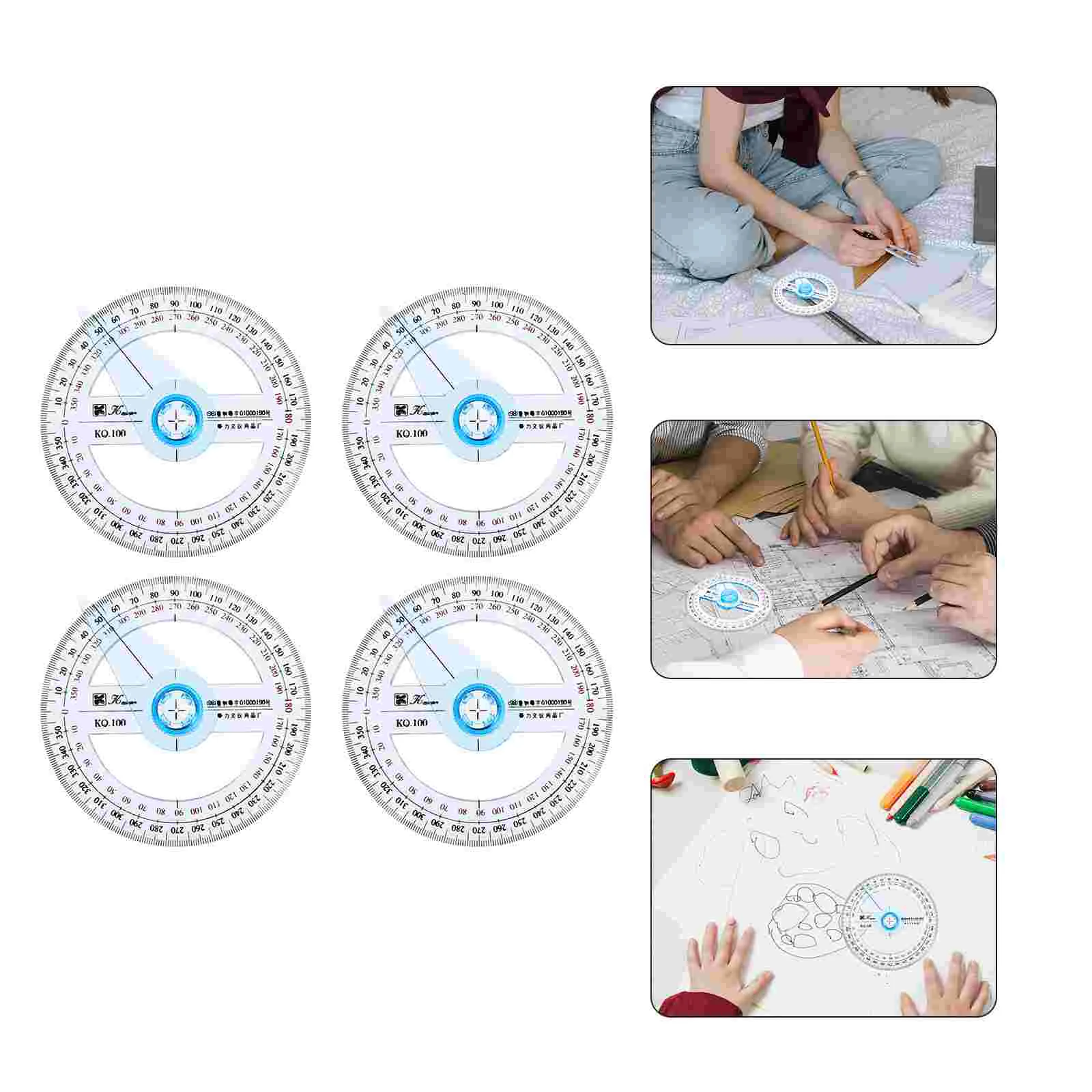 4 Pcs Protractor Map Drafting Ruler Major Plastic Circle Geometry Math 360 Degree Student Use for Tool Swing Arm Angle