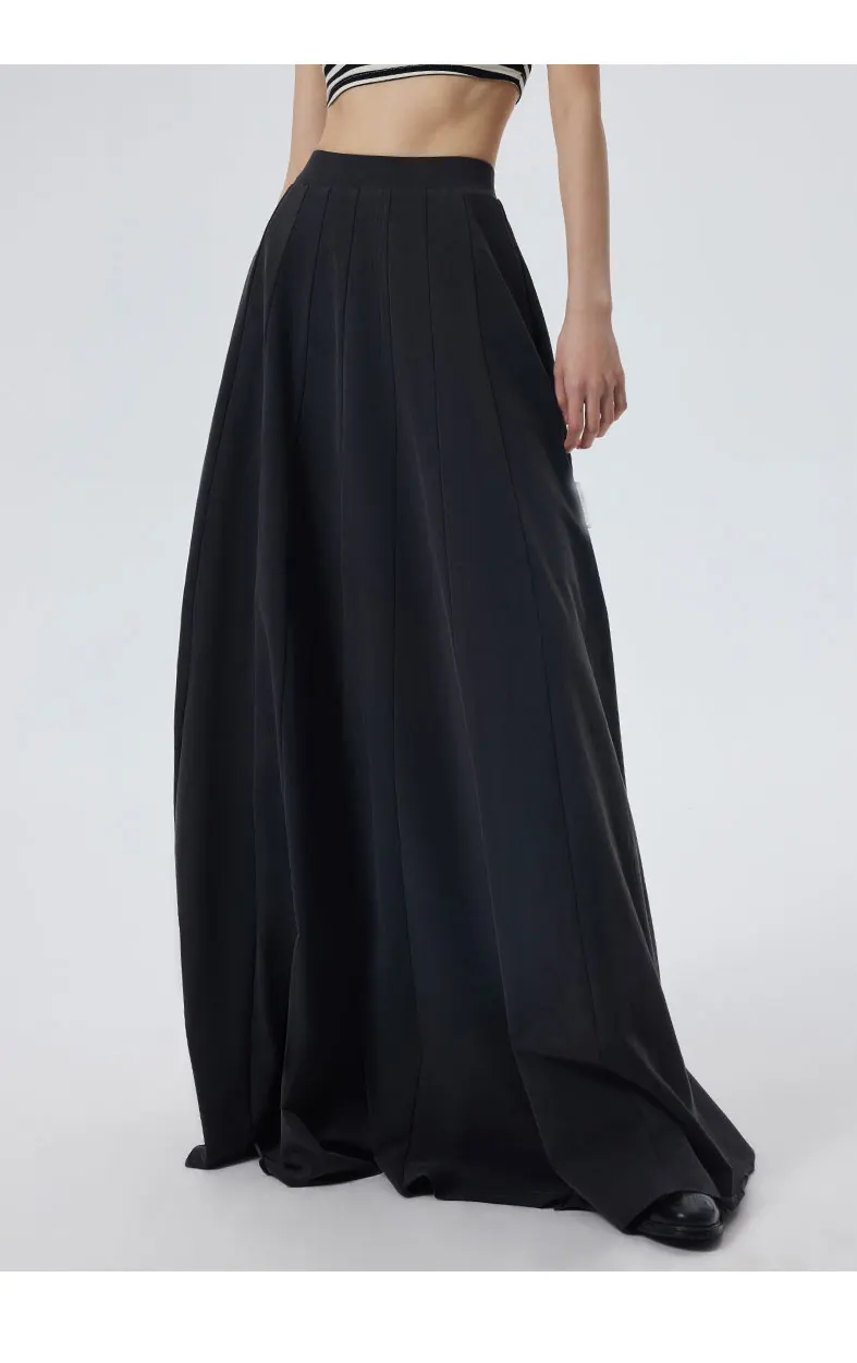 

SuperAen Black Long Skirt for Women Spring and Summer New Simple Elegant Oversize High-waisted A-line Skirt