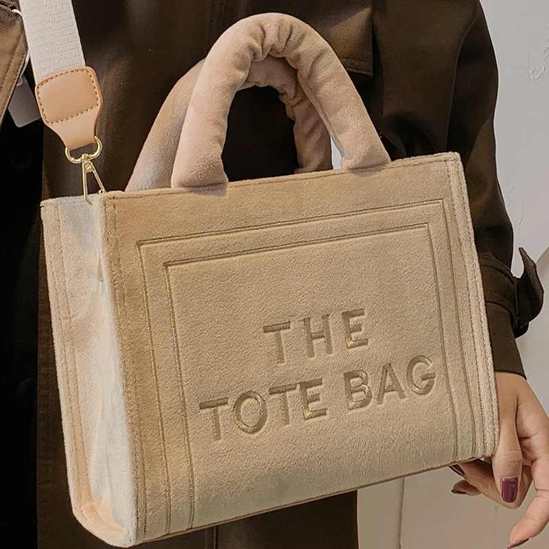 Bolso de mano de terciopelo caqui para mujer, bolsa de hombro con estampado de letras originales, de marca, cuadrado, medio, 2024