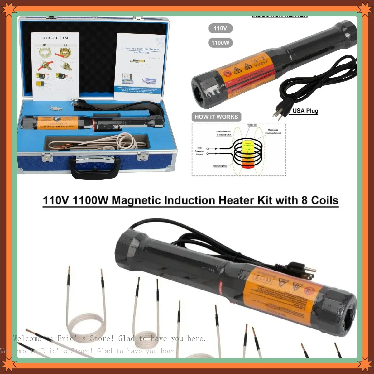 Flameless Magnetic Induction Heater Kit 1100W 110V Heat Coil Set for Rusty Screw Removal and Metal Components