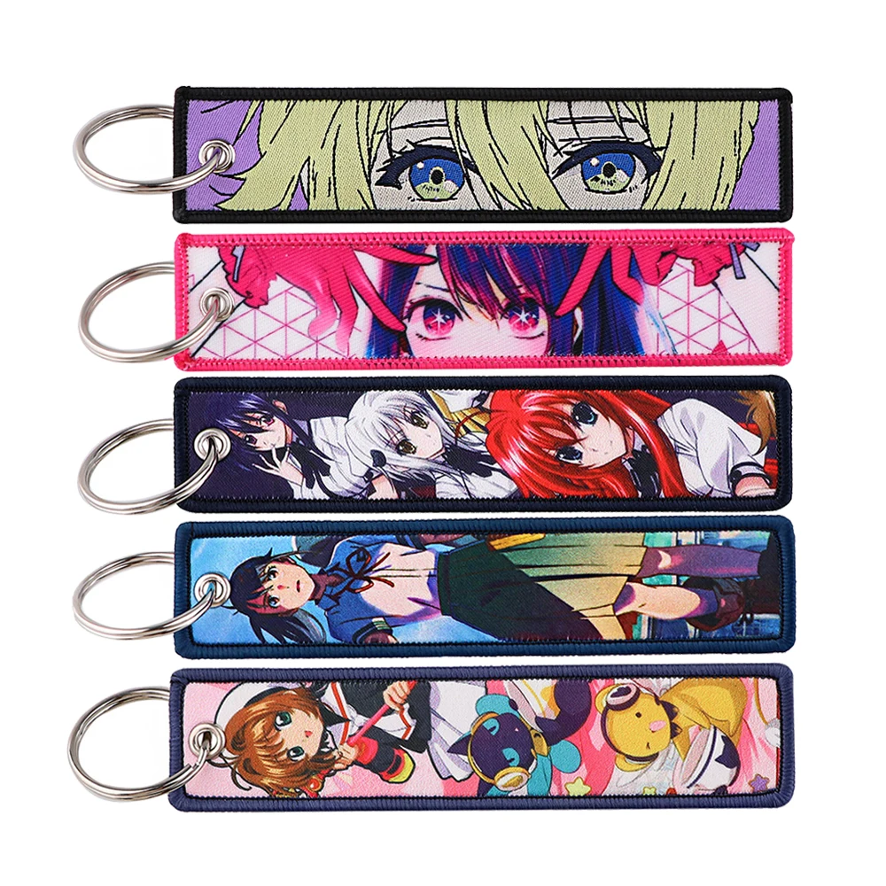 Anime Embroidery Key Fobs Holder Men Women Key Tag Key Chain for Motorcycles Key Ring Pendant Accessories