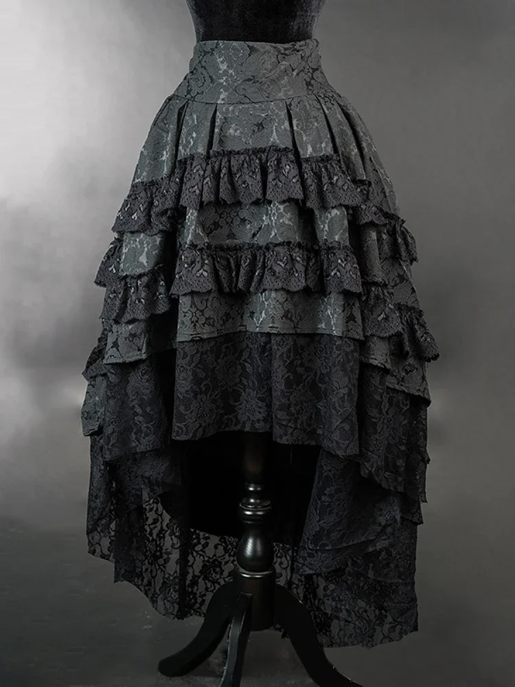 

Женские черные юбки в стиле Харадзюку с принтом, кружевные лоскутные винтажные готические уличные кружевные лоскутные юбки Jupe Y2k, эстетический гранж Faldas