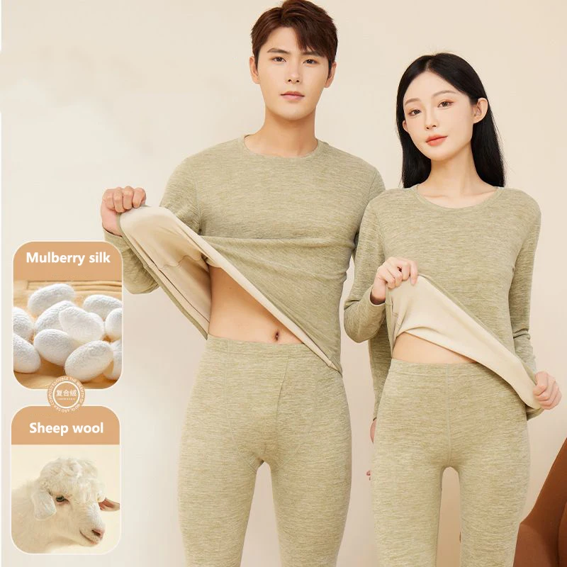 Thermal Underwear Winter Clothes For Women Men Thermal Clothing Cashmere Silk double-sided brushed Velvet thickened Lingerie Set