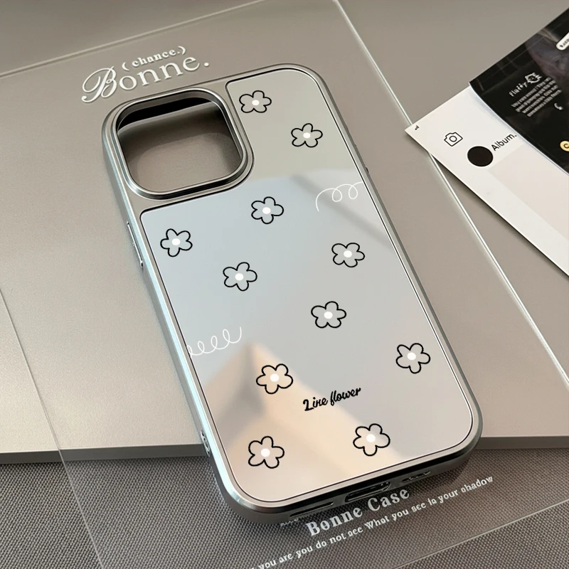 Hochwertige Anti-Sturz-Spiegel-Handyhülle mit Glücksblumen-Motiv für iPhone 11/12/13/14/15/16/17 Pro Max AIR PLUS