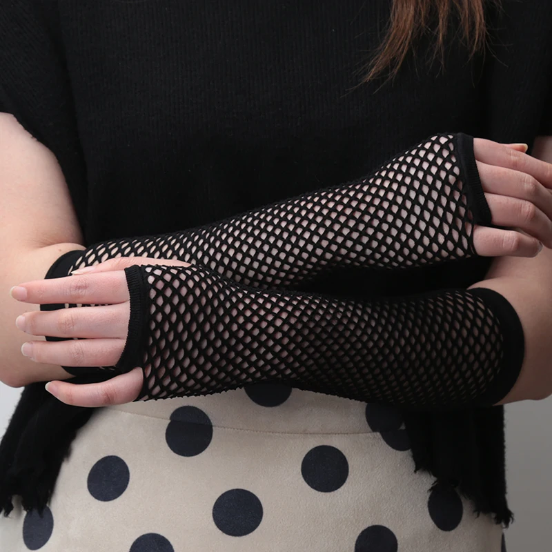 1 Pair Leg Arm Cuff Party Wear Fancy Women Glove Cosplay Darkly Ninja Mitten New Black Fishnet Fingerless Long Gothic Gloves