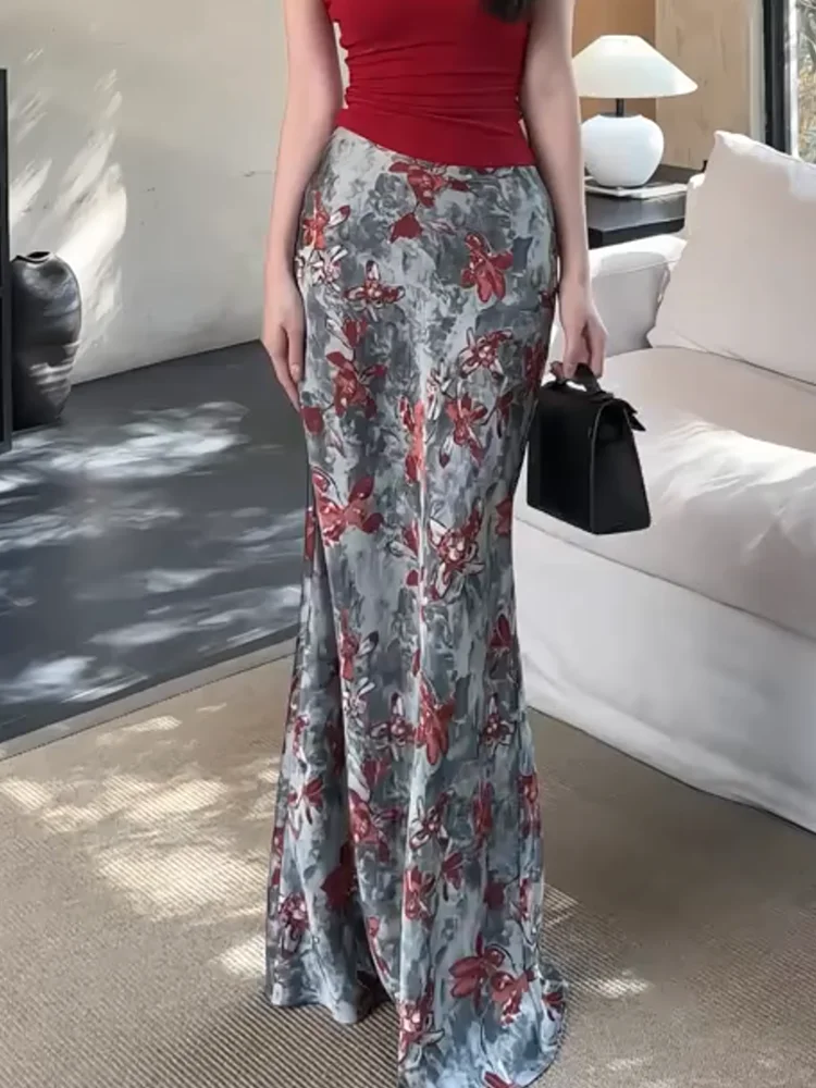 

Женская летняя юбка с цветочным принтом, облегающая, в корейском стиле, больших размеров, для повседневной носки