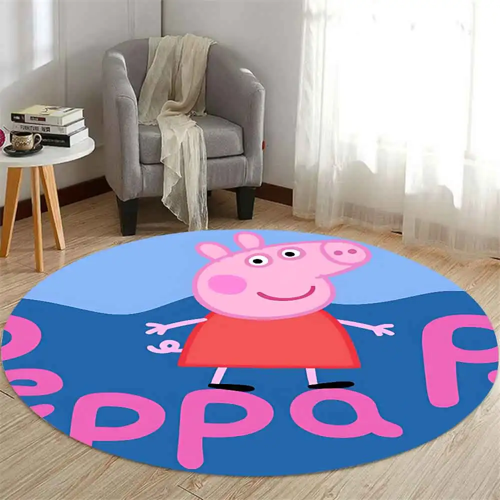 P-Peppa P-Pig HD Printed Round Carpet for Living Room Bedroom Kitchene Rugs Mats Flannel Anti-Slip Rug Decoration Gift