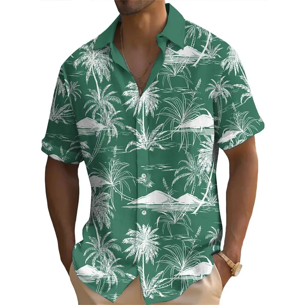 Tropical Vibes Men\'s Hawaiian Style Shirt Short Sleeve Coconut Tree Graphic Print Shirt Oversized Stylish and Comfortable Top