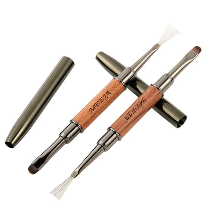 1/2 個ダブルヘッドサンダルウッドハンドルステンレス鋼ニードルペイントペンジェルブラシクリスタルネイルアートマニキュア