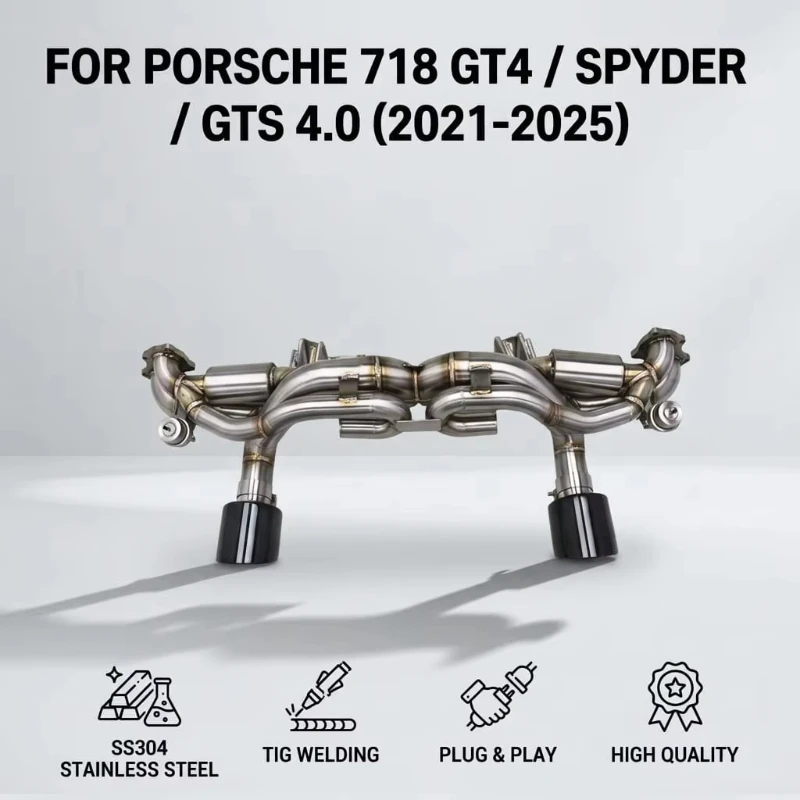 Valved Catback Exhaust System for Porsche 718 Cayman GT4 Spyder GTS 4.0L 982 SS304 Performance Muffler