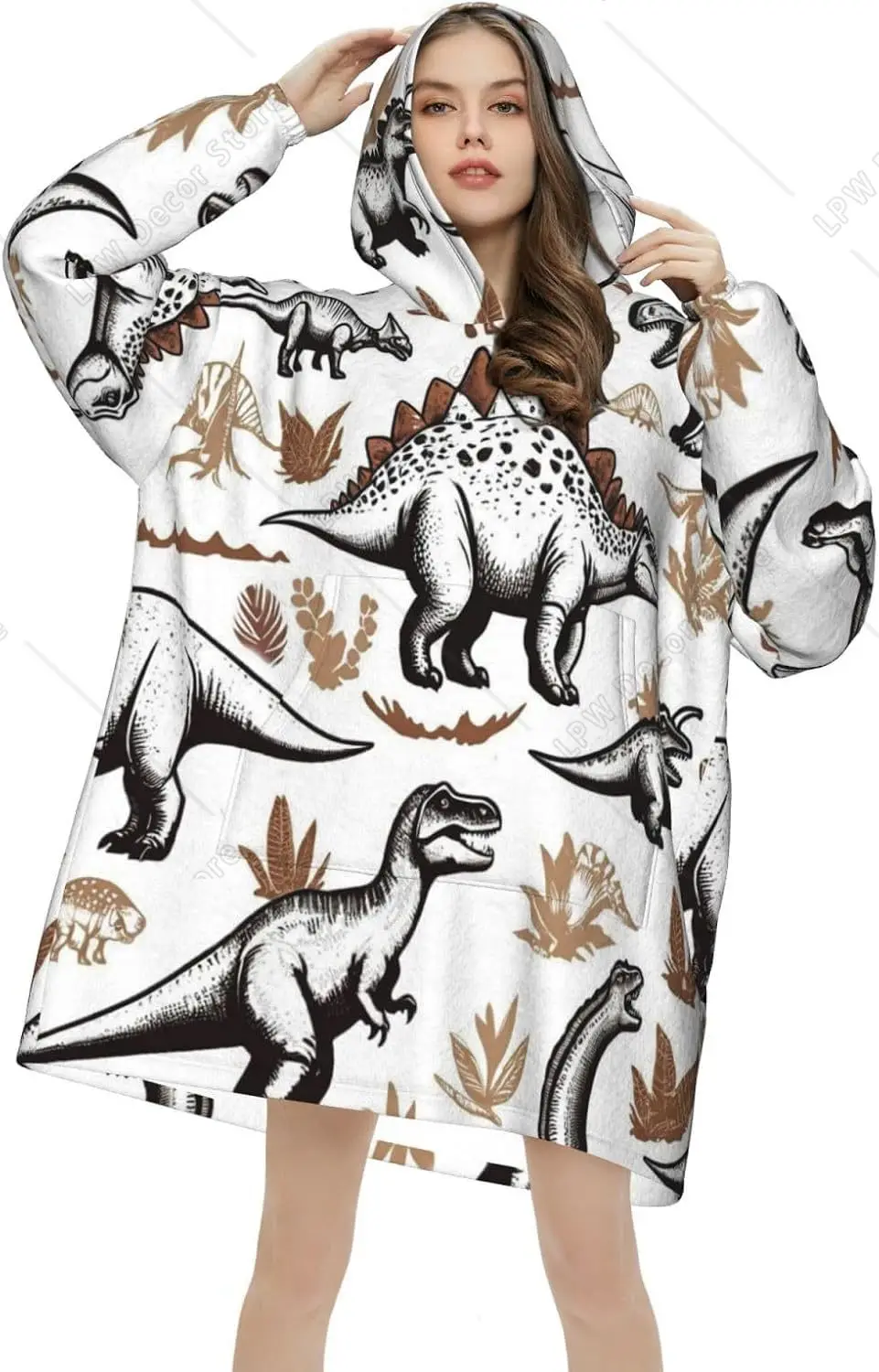 Animal Dinosaurs Wearable Blanket Hoodie Retro Dinosaurs Oversized Sweatshirt Blanket Cozy Warm Sherpa Hooded Blanket