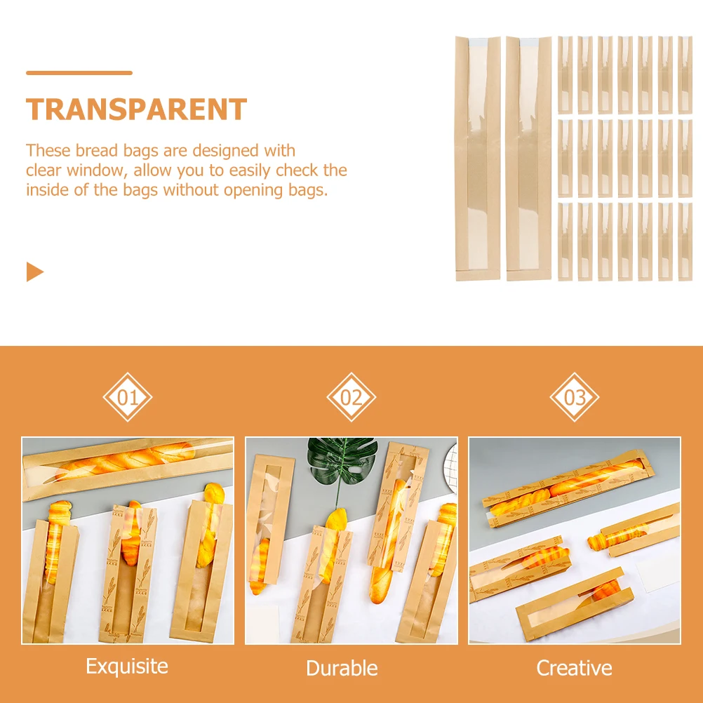 

100pcs Bread Bags Reusable Baguette Storage Wrapping Sandwich French Long Packaging Boxes Household Storage Tools