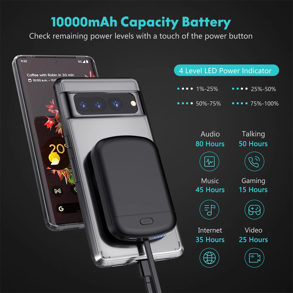 10000Mah شاحن بطارية الحال بالنسبة جوجل بكسل 6 علبة الطاقة بكسل 6A قوة البنك غطاء الهاتف لحالات جوجل بكسل 6 البطارية