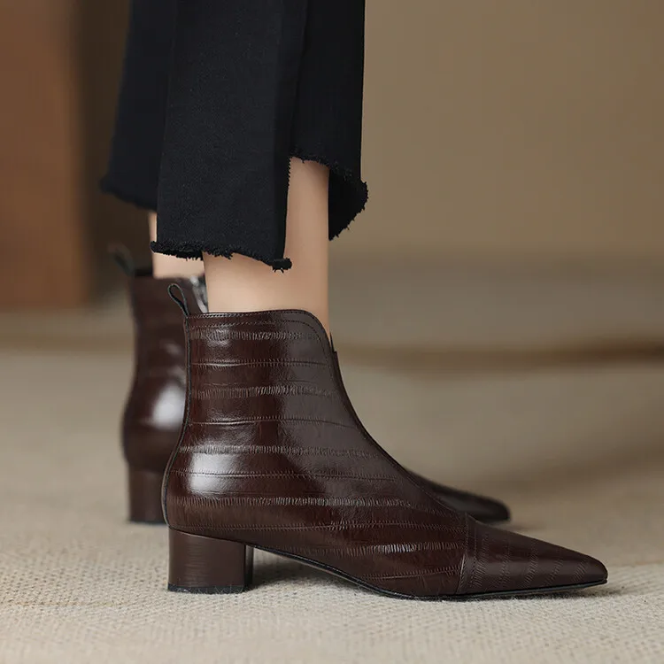 2023New SheepskinHeel Temperament Women's Short Boots Fashion Boots Small Fragrant Side Zipper Slim Boots Commuter Leather Boots image 4