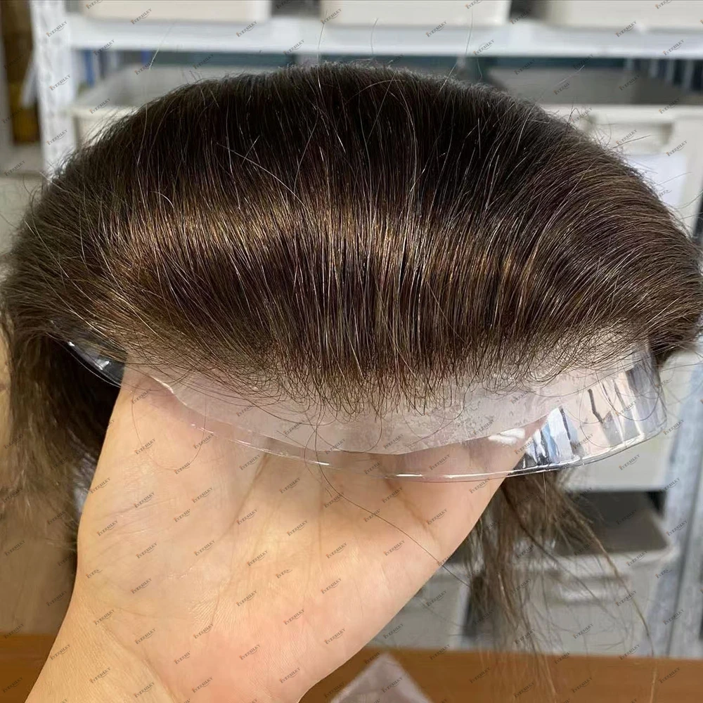 

Натуральные мужские человеческие волосы коричневого цвета # 2 # 5 100% плотность естественного вида, 0,04 мм, супертонкая кожа, капиллярный протез, парик