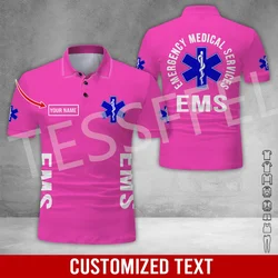 Custom Name Cosplay EMS EMT Medical Paramedic Worker Tattoo Retro 3DPrint Harajuku Summer Casual Polo Shirts Short Sleeves X3