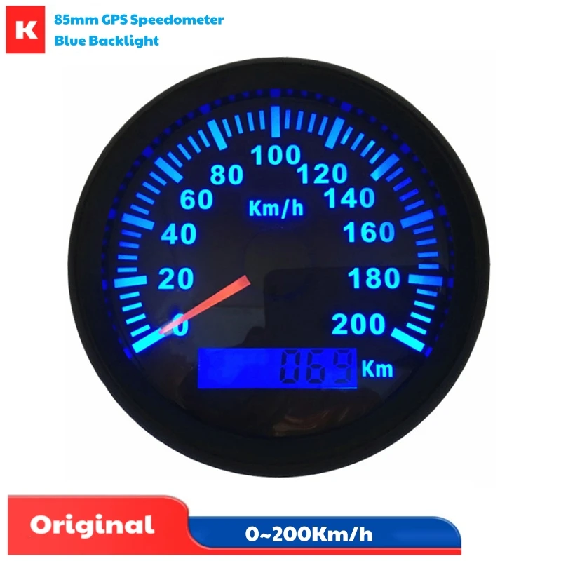 

0-200Km/H Blue Backlight GPS Speedometers 85mm White Speed Mileometers Instrument 9-32v with Antenna for Auto Ships Truck Yacht
