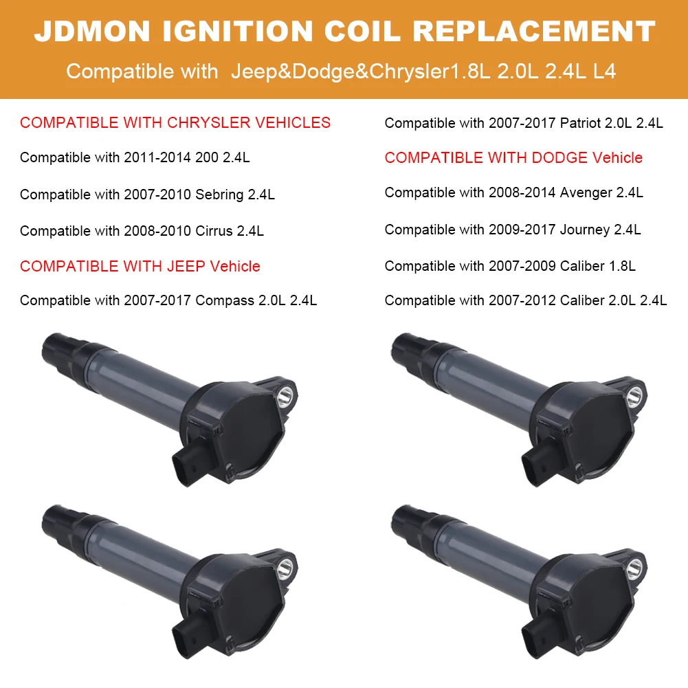 

Катушка 4x Nition 4606824AB для CHRYSLER 200 2.4L 2011-2014/SEBRING 2007/DODGE JOURNEY CALIBER/JEEP COMPASS PATRIOT/FIAT FREEMONT