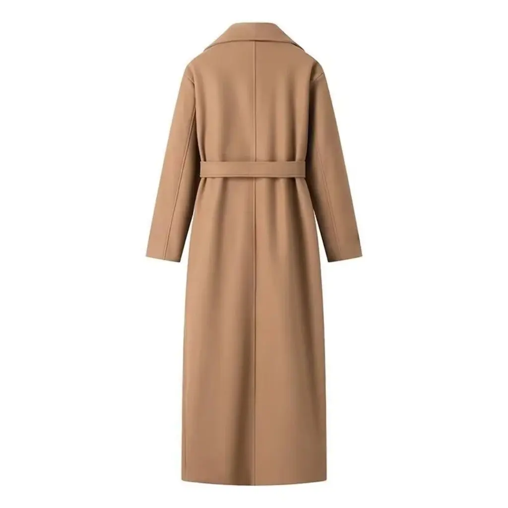 

Women's Long Wool Coat Casual European American Style Trenchcoat with Belt Spring Autumn New Fashion
