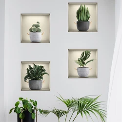 Autocollant mural en PVC à motif de plantes, autocollant d'art mural auto-adhésif pour salon, chambre à coucher, bureau, 4 pièces