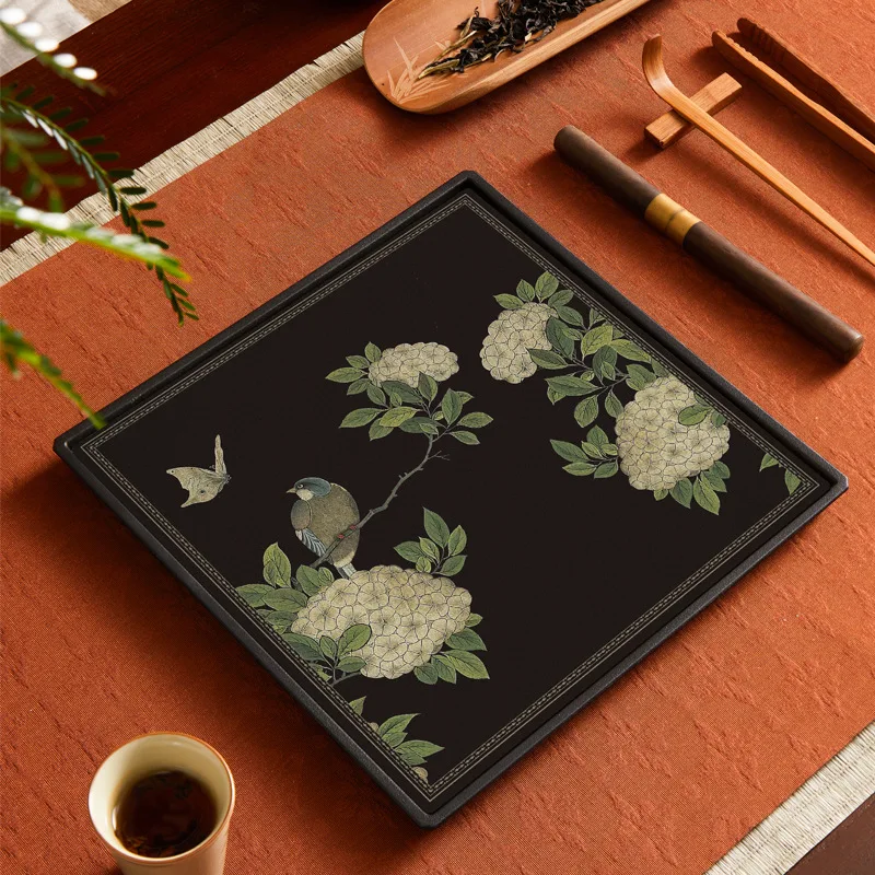New Chinese Style Square Quick Drying Absorbent Ceramic Tea Tray Dry Brew Gongfu Tea Accessory Pot Holder for Home Office Gift