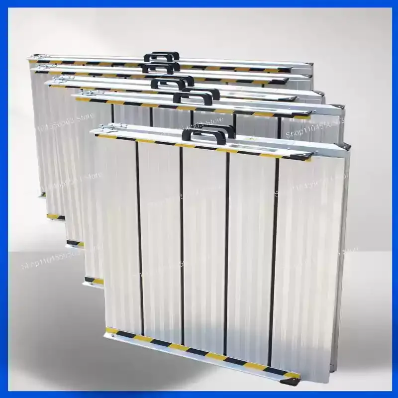 Silver Barrier-free Aluminum Alloy Ramp Board Portable Non-slip Folding Mobile Staircase Ramp Climbing Step Pad