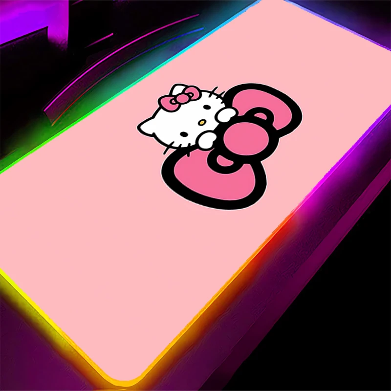 Mouse pad rgb hello kitty, borda de travamento, tipo velocidade do computador, tapete para jogadores de e-sports, teclado de laptop, led, mousepad, tapete de mesa