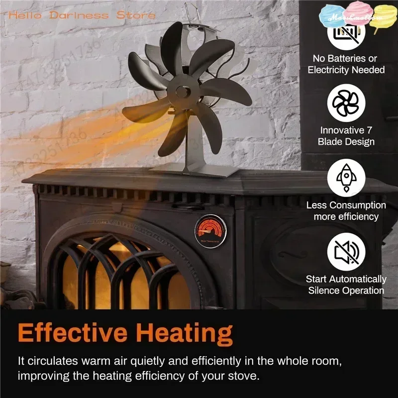 7 Blades Stove Fan Heat Powered Fireplace Fan Log Wood Burner Eco-fan Quiet Home Winter Warm Heater Efficient Heat Distribution