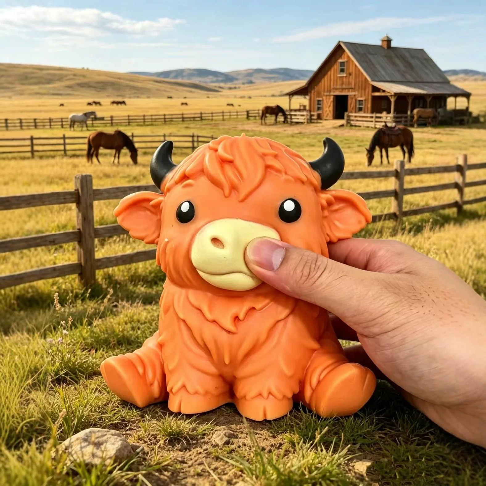 Cute Fluffy Highland Cow Squeezy Toy, Fun Fidget Squishy for Stress Relief, Soft Rebound Cow Stress Ball, Kawaii Anxiety Relief