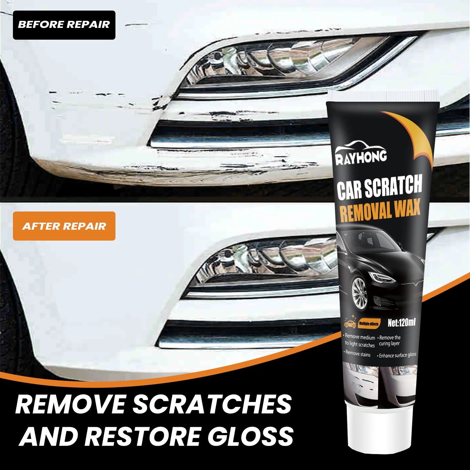 Removedor de arranhões de carro 120ml, ferramentas de cuidados com a pintura, removedor de redemoinho automático, reparo de arranhões, polimento, pintura composta de moagem de corpo automático