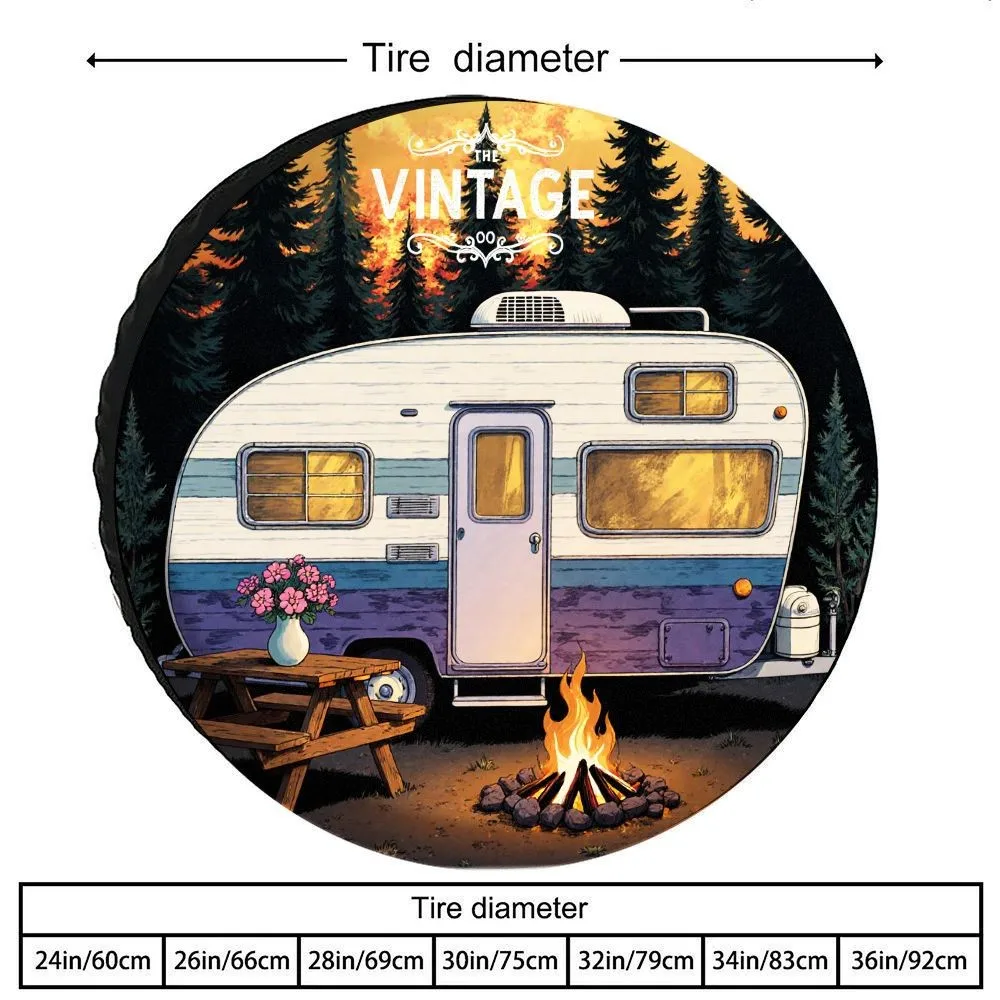 Vintage Forest Camper RV Spare Tire Cover Durable Polyester Outdoor Trailer Wheel Protector