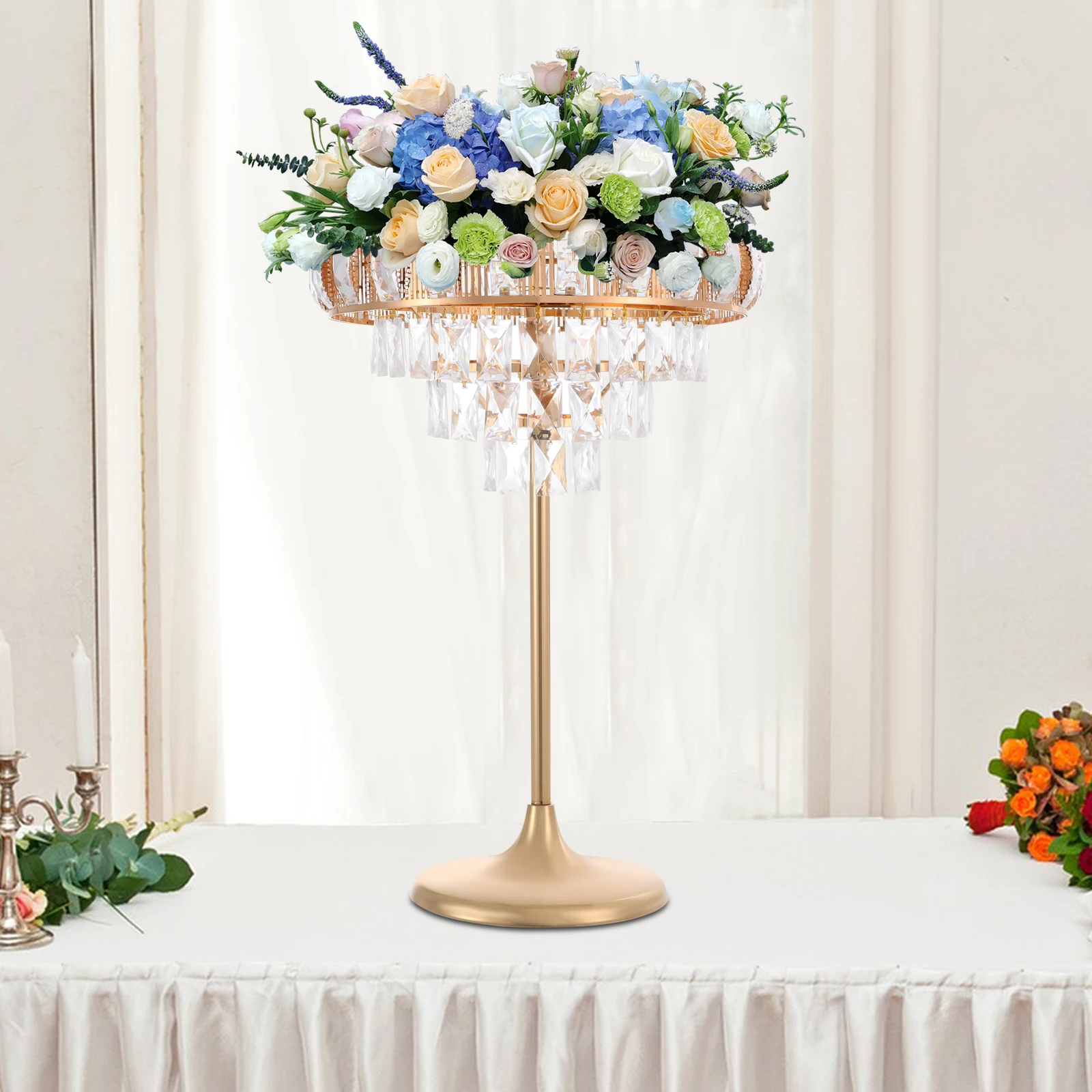 

Golden Iron 42*60cm Ice Curtain Ornaments D Hanging Crystal Cascade Wedding Display Stand Flower Stand