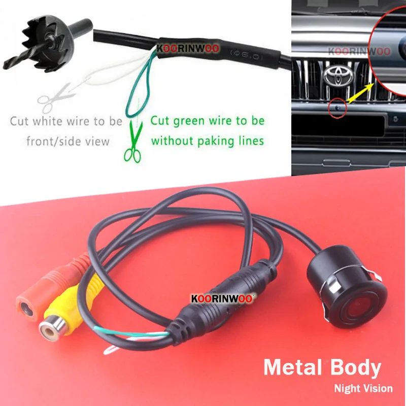 Koorinwoo Switch Cable For Mirror Image Car Front Fort camera Rear view Camera 18.5MM Cutter Metal Camera Parking Assistance 12V