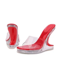 Liyke Fashion Chic Strange Wedges Slippers For Women Clear High Heels Summer Open Toe PVC Transparent Shoes Platform Sandals