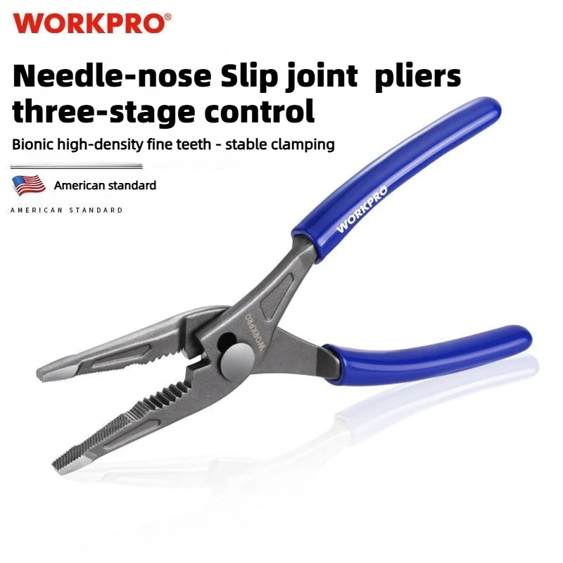 Workpro 8 Inch Long-nose Slip Joint Pliers Large Mouth Sliding Pliers Water Pipe Pliers Grip Finish Serrated Jaw Strong Hold