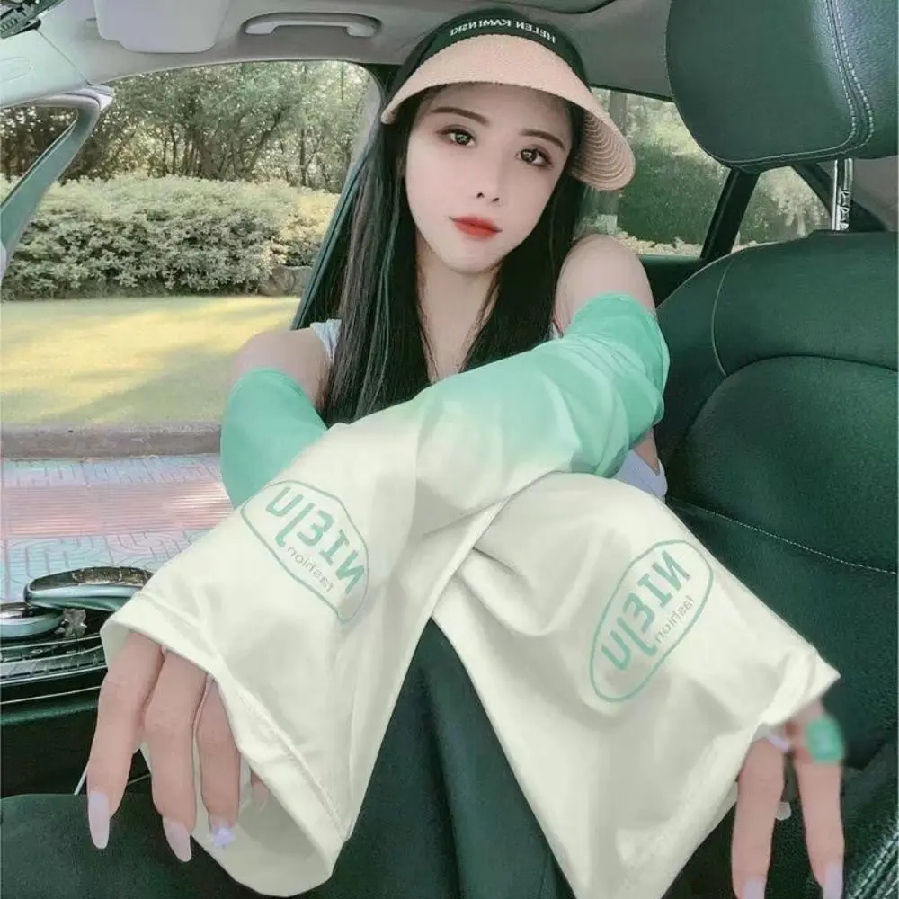 Stretchy Ice Fabric Arm Sleeves Loose Thin Long Gloves UV Protection Sunscreen Gloves Riding Driving