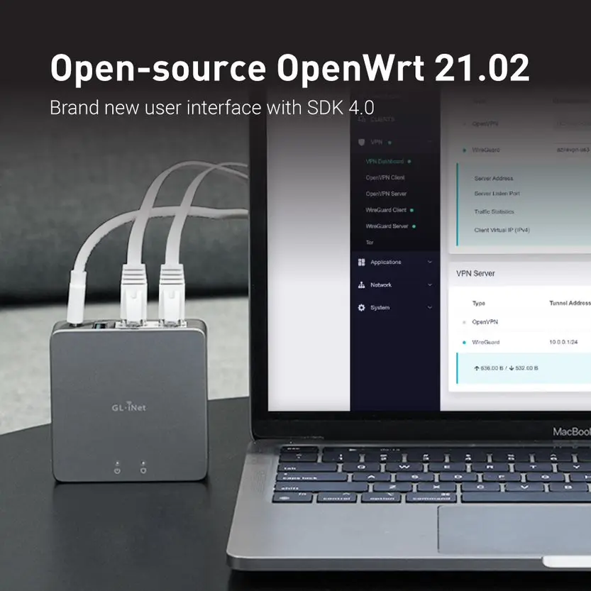 GL.iNet Professional Mini VPN Security Gateway MT2500A / MT2500 (Brume 2) , Home Office Remote Work Site-to-Site, WireGuard OpenVPN Server Client 24/7 Connection, 2.5G WAN USB3.0 OpenWrt NO Wi-Fi Ethernet Only, ABS Plastic  Or Aluminium Alloy