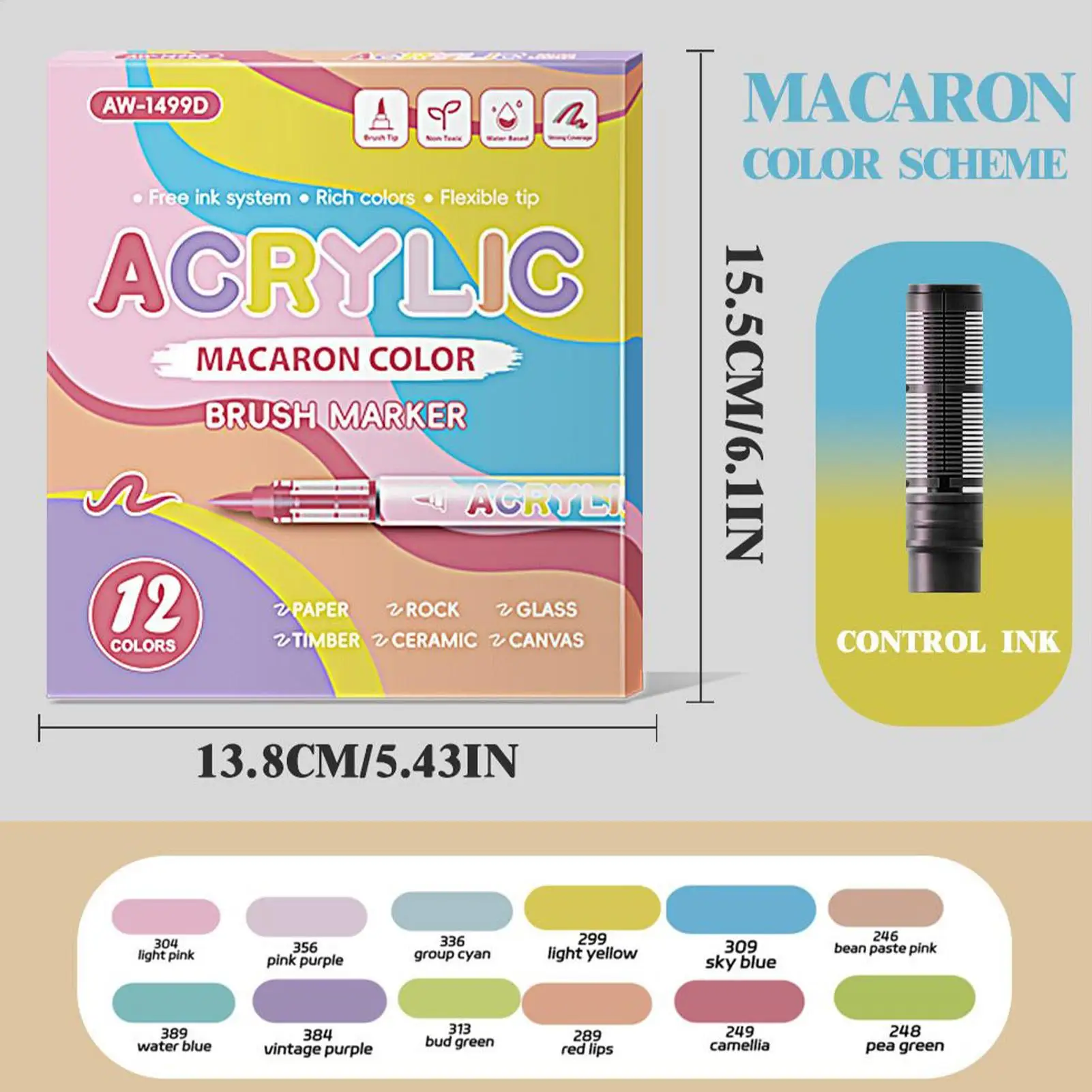 아크릴 페인트 마커 12색 세밀한 팁 영구적인 패브릭 컬러링 페인트 펜 성인 및 어린이용 패브릭 유리 세라믹 나무 캔버스용