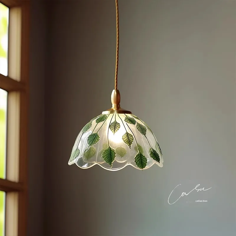 Small fresh green leaf restaurant small pendant light bar counter aisle vintage bedroom headboard vintage hanging line light